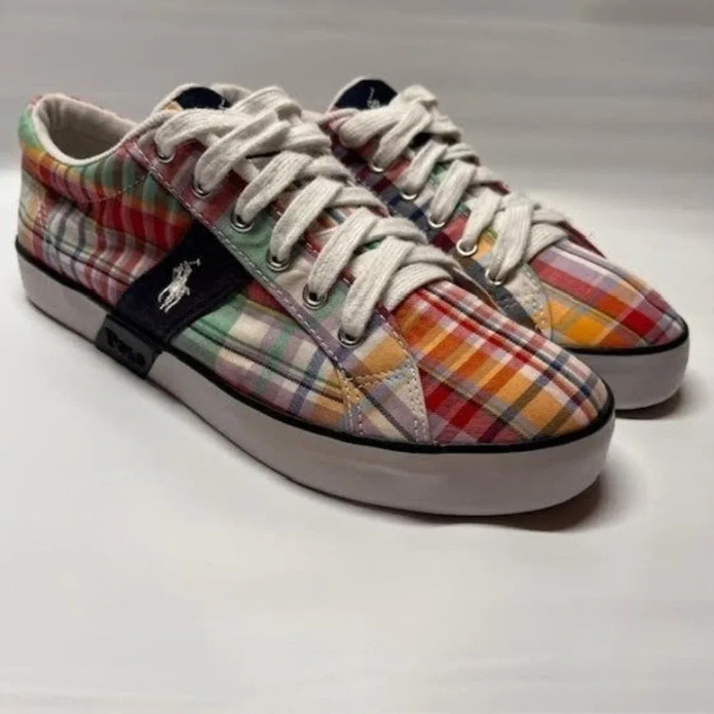 Polo by Ralph Lauren Plaid Canvas Kids Sneakers Shoes‎ Colorful Preppy Style
